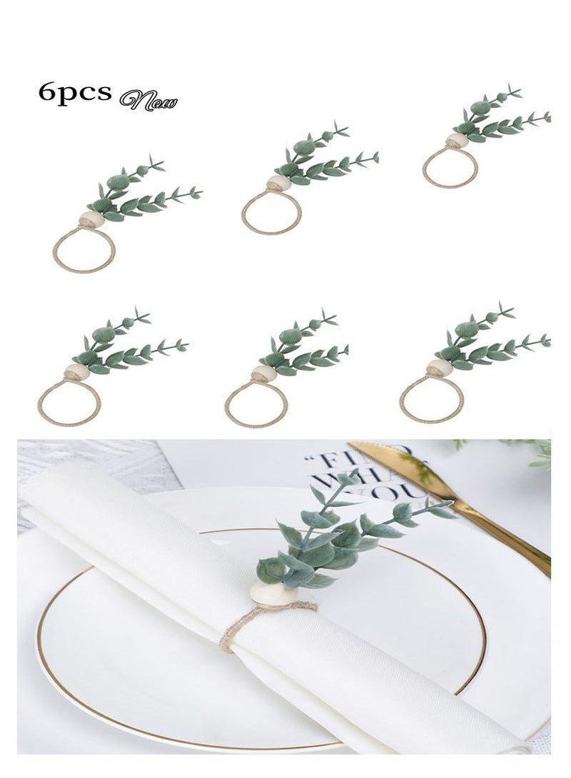 JOGAMS 6 Pack Napkin Rings, Eucalyptus Napkin Rings Wooden Napkin Rings Green Leaf Napkin Rings for Wedding Table Decor Birthday Party - Image 1