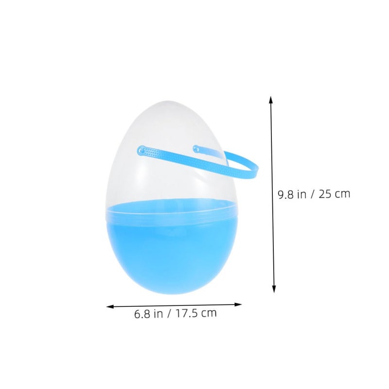 2 Pack Blue Plastic Fillable Easter Eggs with Handle for Party Favors and Treats - Image 3