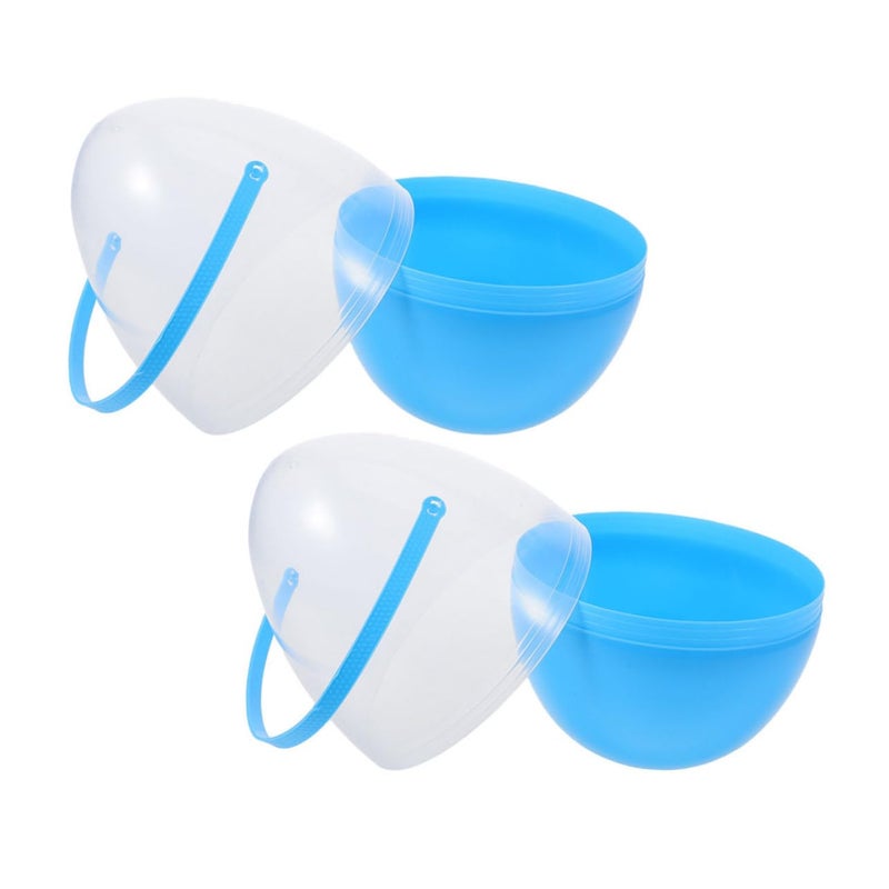 2 Pack Blue Plastic Fillable Easter Eggs with Handle for Party Favors and Treats - Image 2