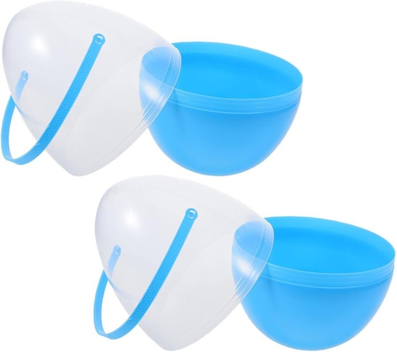 2 Pack Blue Plastic Fillable Easter Eggs with Handle for Party Favors and Treats - Image 1