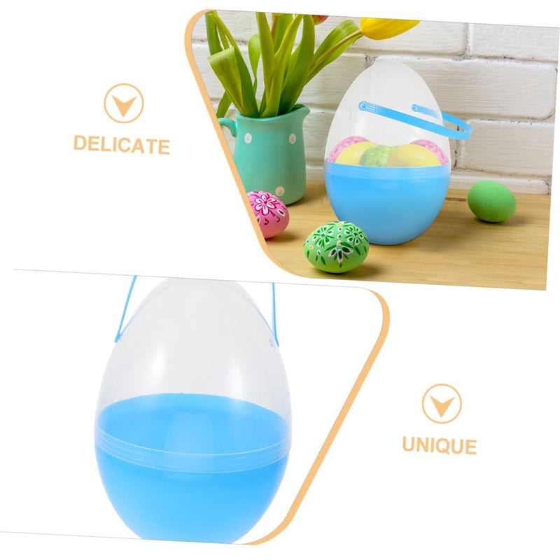 2 Pack Blue Plastic Fillable Easter Eggs with Handle for Party Favors and Treats - Image 4