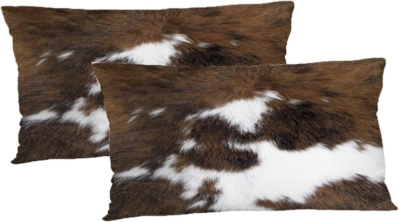 TOMWISH Pack of 2 Hidden Zippered Pillowcase Cowhide Accent Printing 12X20Inch Soft Decorative Cushion Cover for Sofa Bedroom Decorative Throw Custom Cotton Pillow Case Cushion Cover - Image 1