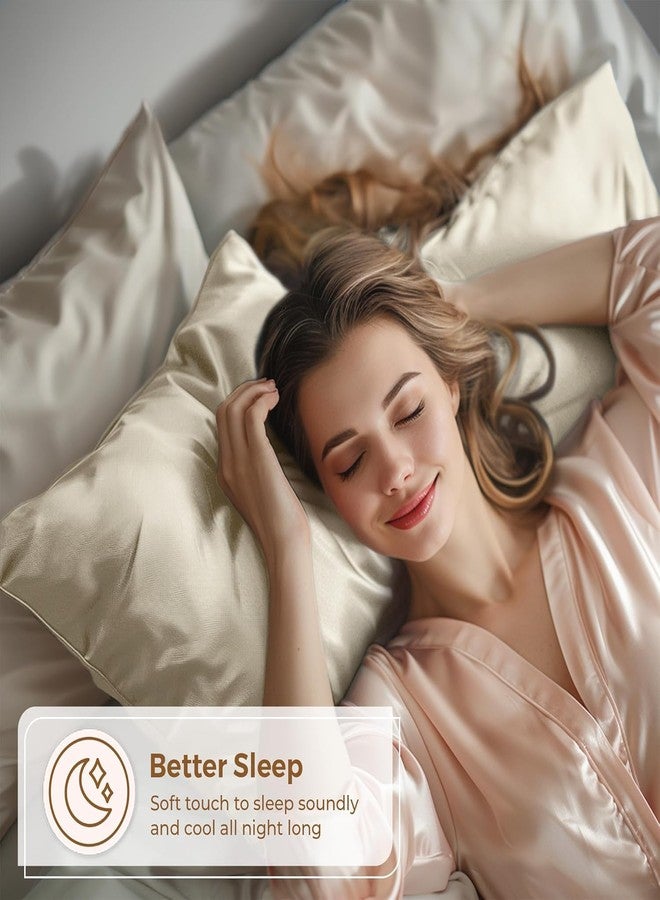 Craftelio® Satin Silk Pillow Covers Set of 2 – Premium 600 TC Pillowcases for Hair & Skin, Soft & Cooling for Sleeping, Standard Size (Ivory) - Image 4