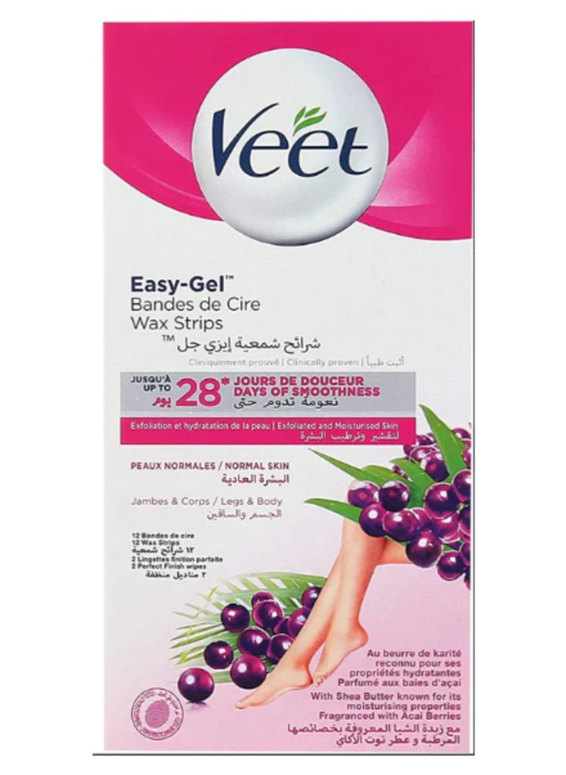 Veet Hair Removal Easy-Gel Wax Strips Body & Legs for Normal Skin – 12 Wax Strips 