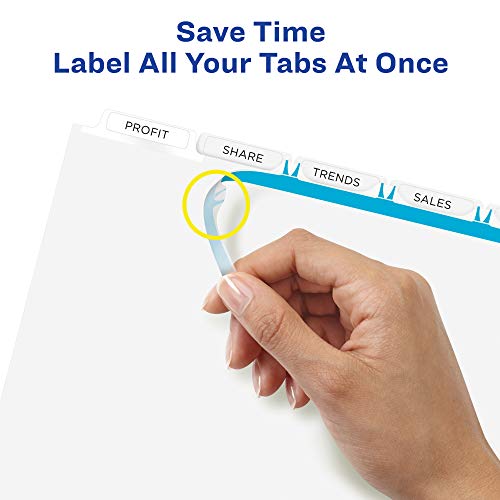 Avery 5 Tab Dividers for 3 Ring Binder, Easy Print & Apply Clear Label Strip, Index Maker Customizable White Tabs, 10-Pack of 5 Sets, 50 Sets Total (11436) - Image 3