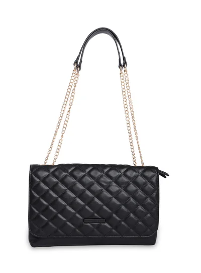 CAPRESE Caprese Cuddy Checkered Black Faux Leather Medium Sling Bag