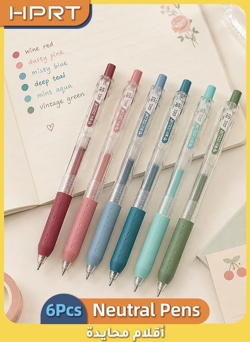 HPRT Pens 6-Piece Colored Pen Set, 0.5 mm Pens with Fine Bullet Tip for Writing, Note Taking, Journaling, School and Office Stationery (Morandi Colors) - Image 1