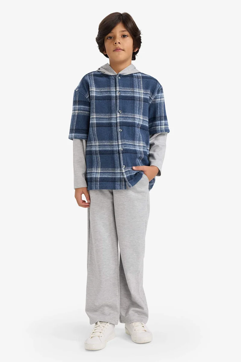 ديفاكتو Boy Detachable Hooded Plaid Sweatpants 2 Piece Set