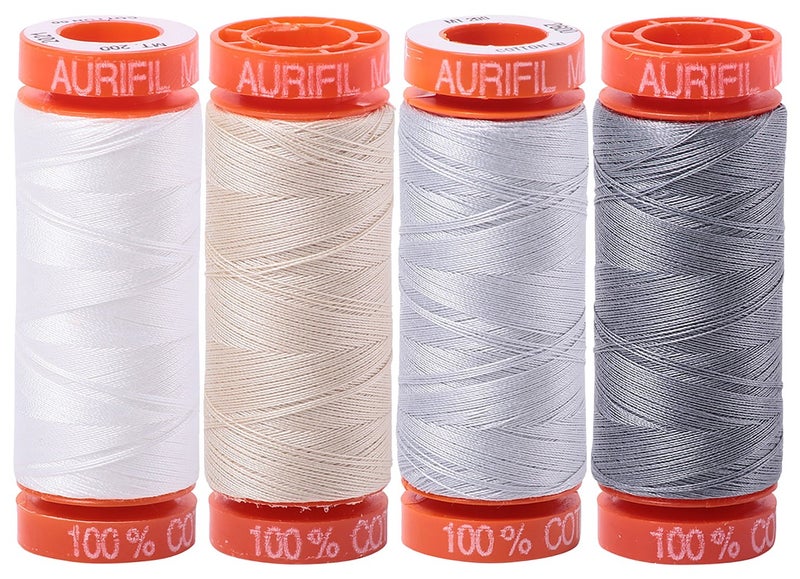 Aurifil (4) 220 YD Spools 50 wt Quilter's Super Set of Essential Piecing Thread Colors Bundle of 4 Spools - Image 1