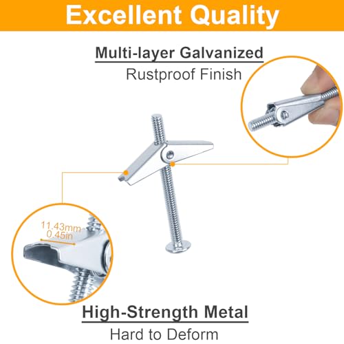 KURUI 3/16 Heavy Duty Drywall Anchors, 25 Pcs Metal Toggle Bolts with Bolts, Dry Wall Anchors and Screws Kit, Butterfly Anchors for Ceiling, Sheetrock, Hollow Wall - Image 4