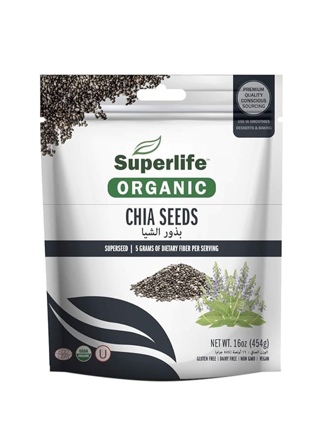 SuperLife  Organic Chia Seeds Superseed 5G Of Dietary Fiber Per Serving Use In Smoothies, Desserts And Baking 454 Gm - Image 1