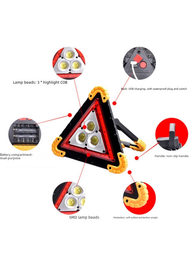 Loquat Outdoor Triangle Frame Safety Red Warning Led Multi-function Car Emergency Light Solar Charging Work Light Vehicle Accessories-Color:LL301 Single Lamp - Image 4