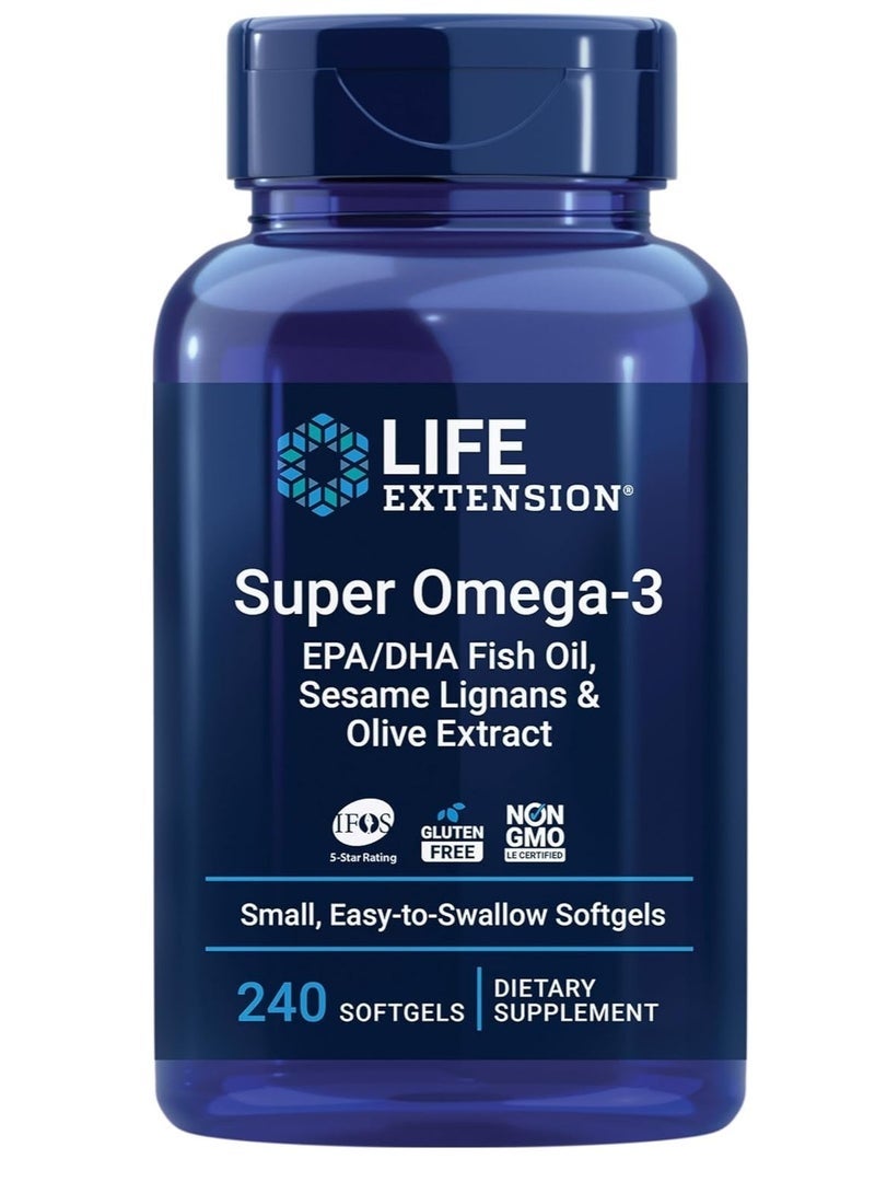 LIFE EXTENSION زيت السمك الغني بأوميغا 3 (EPA/DHA) والليغنانات الموجودة في السمسم ومستخلص الزيتون — 240 كبسولة