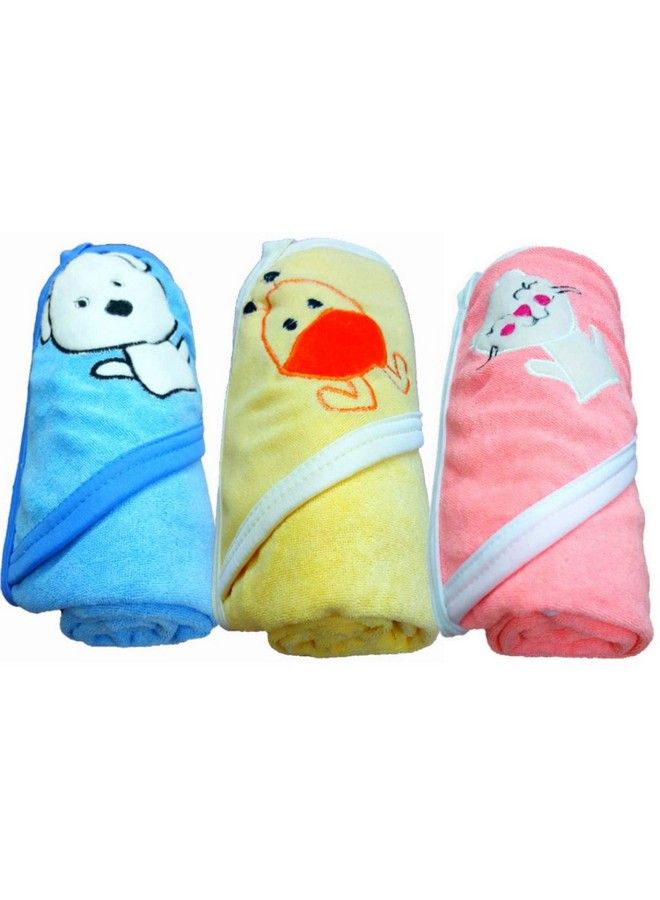 Brandonn Fashions Quick Dry Extra Large Double Ply Hooded Shower Towels For Babies (Pack Of 3 Pink Mangoblue 73.66 Cm X 66.20 Cm) - Image 1