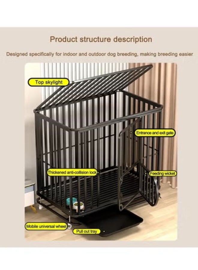 سي آند سي هوم قفص كلاب منزلي شديد التحمل مع عجلات - قفص كلاب وبيت كلاب من أنبوب مربع مجلفن بالكامل للاستخدام الداخلي والخارجي، بيت حيوانات أليفة قابل للقفل مع صينية قابلة للإزالة، إطار معدني قوي، تصميم جيد التهوية للكلاب الصغيرة والمتوسطة والكبيرة 110 × 72 × 93 سم. - Image 3