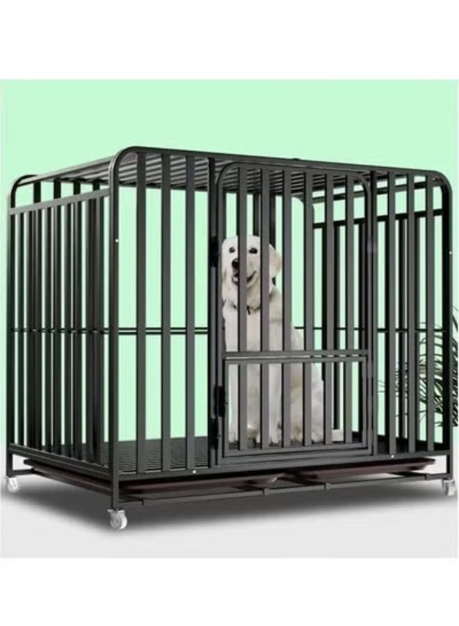 سي آند سي هوم قفص كلاب منزلي شديد التحمل مع عجلات - قفص كلاب وبيت كلاب من أنبوب مربع مجلفن بالكامل للاستخدام الداخلي والخارجي، بيت حيوانات أليفة قابل للقفل مع صينية قابلة للإزالة، إطار معدني قوي، تصميم جيد التهوية للكلاب الصغيرة والمتوسطة والكبيرة 110 × 72 × 93 سم. - Image 2