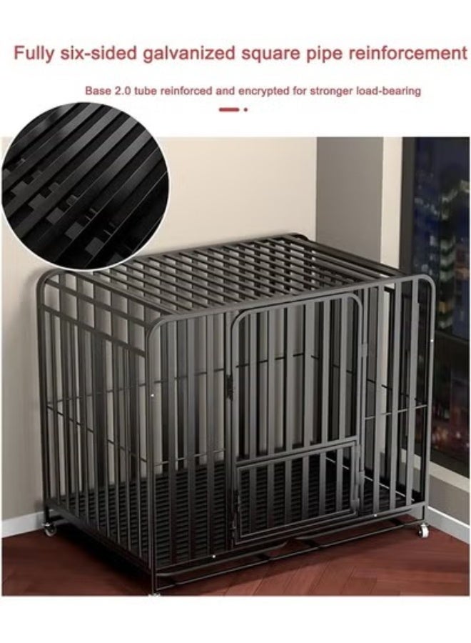 سي آند سي هوم قفص كلاب منزلي شديد التحمل مع عجلات - قفص كلاب وبيت كلاب من أنبوب مربع مجلفن بالكامل للاستخدام الداخلي والخارجي، بيت حيوانات أليفة قابل للقفل مع صينية قابلة للإزالة، إطار معدني قوي، تصميم جيد التهوية للكلاب الصغيرة والمتوسطة والكبيرة 110 × 72 × 93 سم. - Image 4