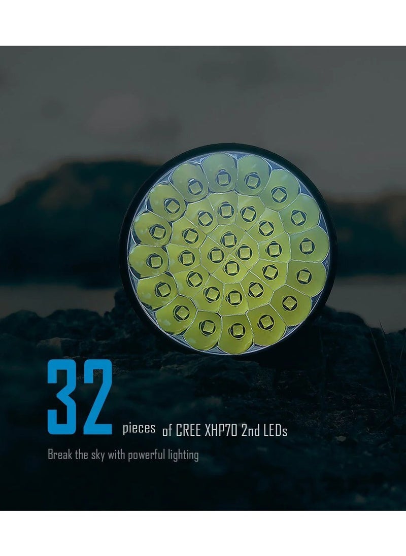 Generic - SR 32 Worlds Brightest Flashlight 120,000 Lumens, Rechargeable Flashlights High Lumens,Cree XHP70.2 LEDs Powerful Flashlight with OLED Display,8 Modes,Handle, PD 100W Type-C Fast Charging camping - Image 1