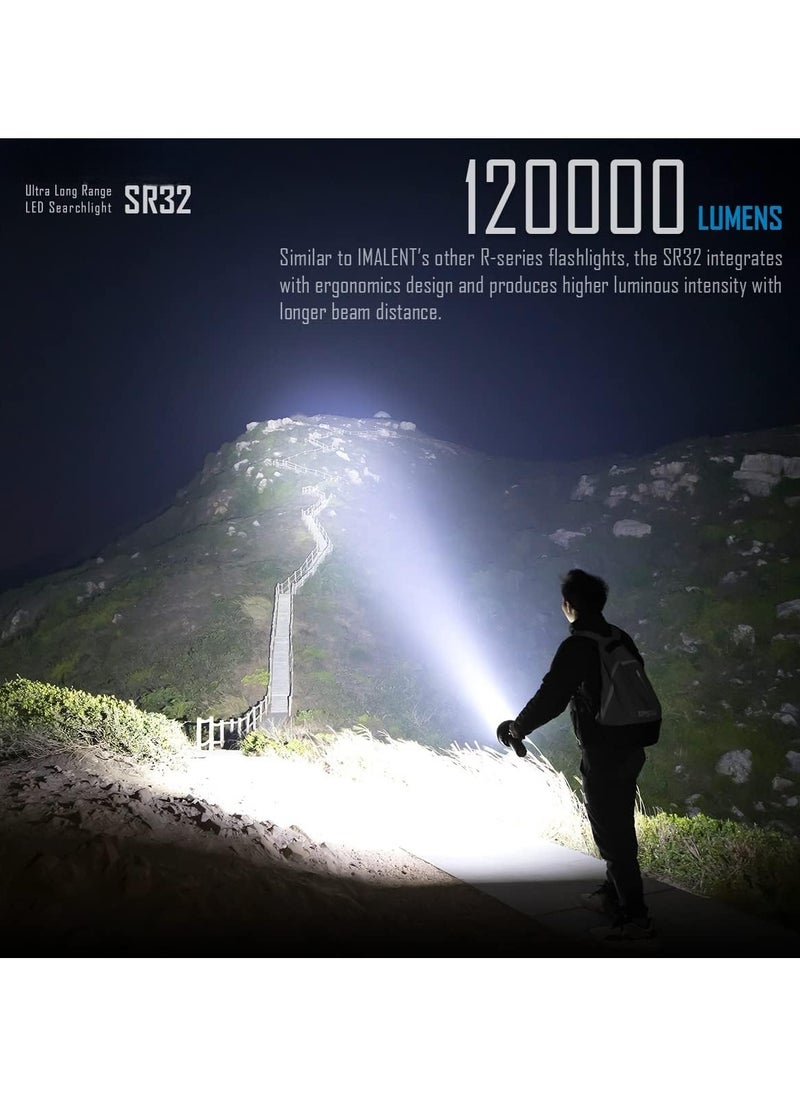 Generic - SR 32 Worlds Brightest Flashlight 120,000 Lumens, Rechargeable Flashlights High Lumens,Cree XHP70.2 LEDs Powerful Flashlight with OLED Display,8 Modes,Handle, PD 100W Type-C Fast Charging camping - Image 1