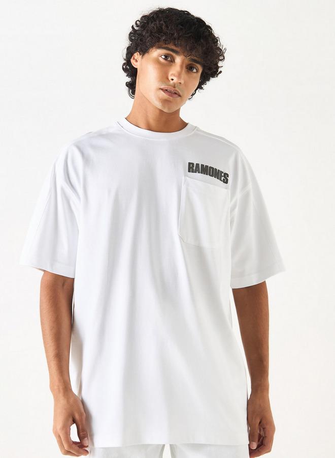 SP Characters Ramones Print Crew Neck T-shirt with Short Sleeves and Chest Pocket - Image 1