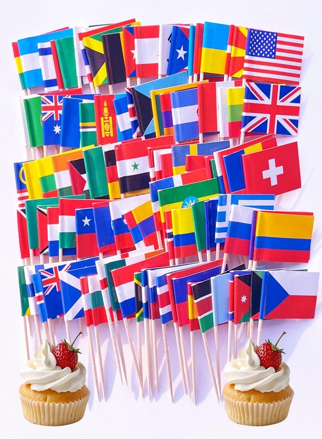JBSJBS 100 Countries Flag National Cupcake Topper Flags Banner Mini Small Country World Toothpick Stick Flags Cake Party Festival Theme Decorations(100Pcs) - Image 1