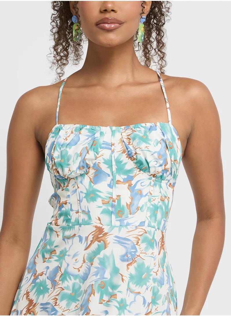 جينجر Strappy Corset Style Floral Tiered Sundress