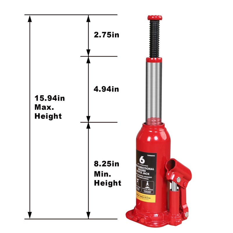BIG RED T90603C Torin Welded Car Bottle Jack with Vertical and Horizontal Usage: Capacity 6 Ton (12,000 LBs), Red - Image 3