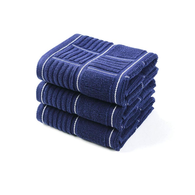Anyi 100 Cotton Kitchen Towels Absorbent Dish Towels with Hanging Loop Soft Kitchen Hand Towels for Washing Drying Dishes16x26 Set of 3 Navy