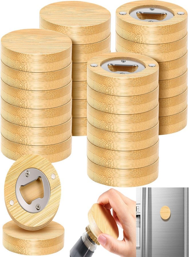 Vesici 24 Pcs Magnetic Bottle Opener 2.5in DIY Bamboo Round Shape Beer Openers Wooden Fridge Magnet Refrigerator Sticker Gift for Beer Lover Wedding Guest Kitchens Bars Parties - Image 1