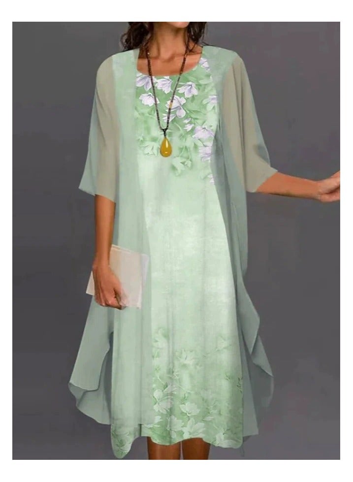 general Women's Floral Print Round-neck Two-piece Set - casual Sleeveless Flowing Dress Paired With Cardigan Jacket - Image 1