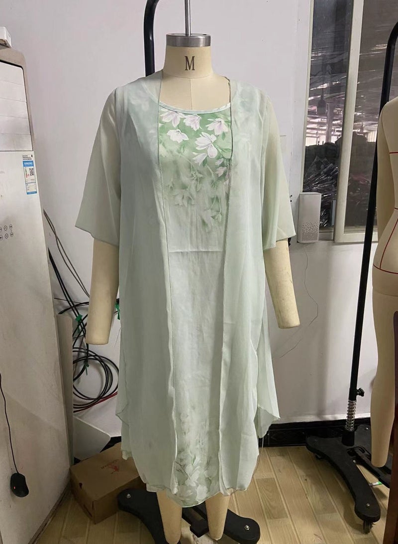 general Women's Floral Print Round-neck Two-piece Set - casual Sleeveless Flowing Dress Paired With Cardigan Jacket - Image 2