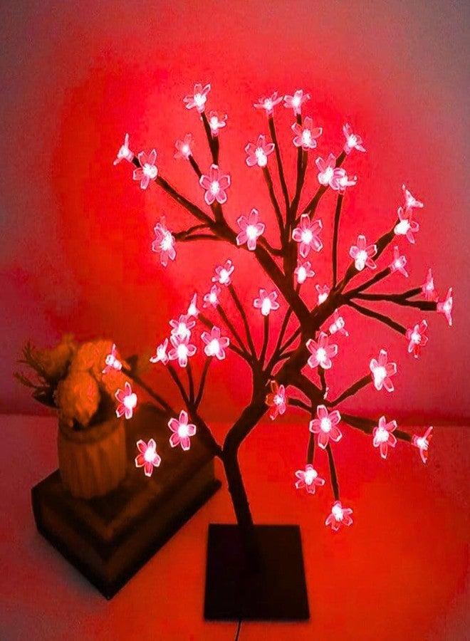 KHIZAR Christmas Tree Decoration LED Cherry Blossom Lights Tree, Artificial Flower Bonsai Tree Table Top Lamp Home Centerpieces Wedding Thanks Giving Gift Decoration (28 LED RED Color) - Image 1