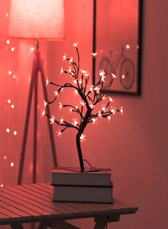 KHIZAR Christmas Tree Decoration LED Cherry Blossom Lights Tree, Artificial Flower Bonsai Tree Table Top Lamp Home Centerpieces Wedding Thanks Giving Gift Decoration (28 LED RED Color) - Image 4