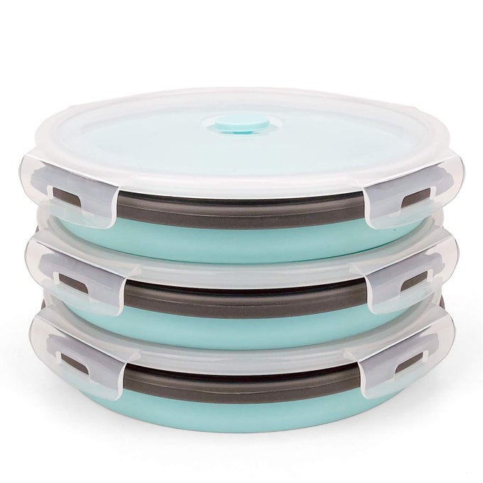 1200ML LARGE COLLAPSIBLE MEAL PREP CONTAINERS REUSABLE SILICONE FOOD STORAGE CONTAINERS STACKABLE FRIDGE STORAGE CONTAINERS WITH LEAKPROOF LIDS MICROWAVE AND FREEZER SAFE BLUE