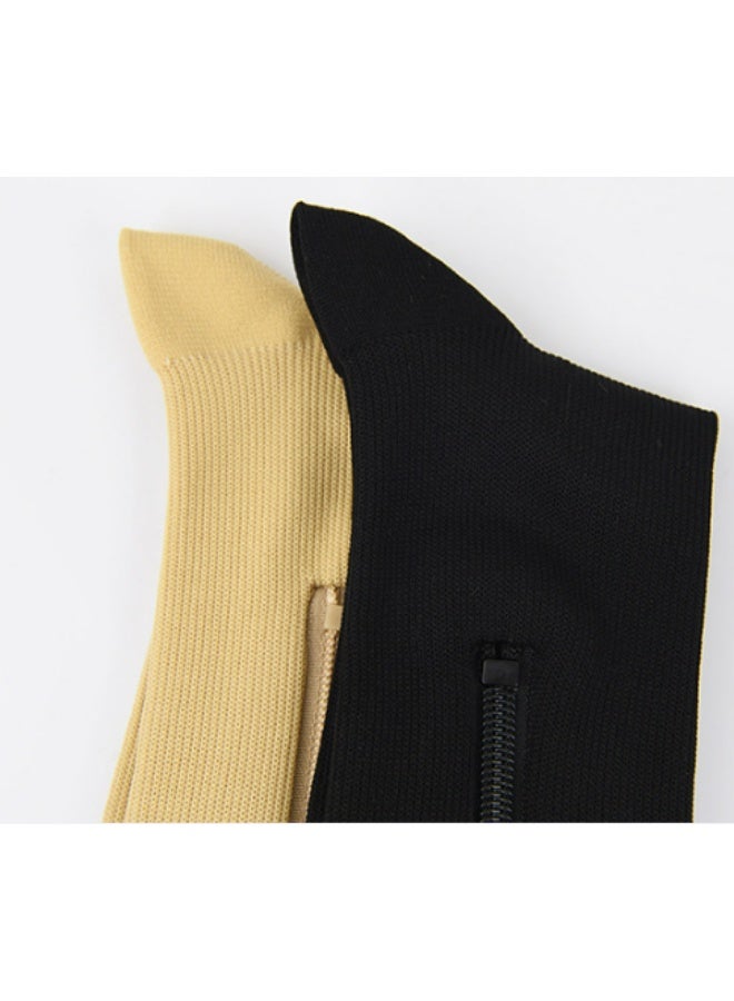 جوارب للركبة مع سحاب، تصميم مفتوح من الأمام （أسود-أس-م） - Image 4