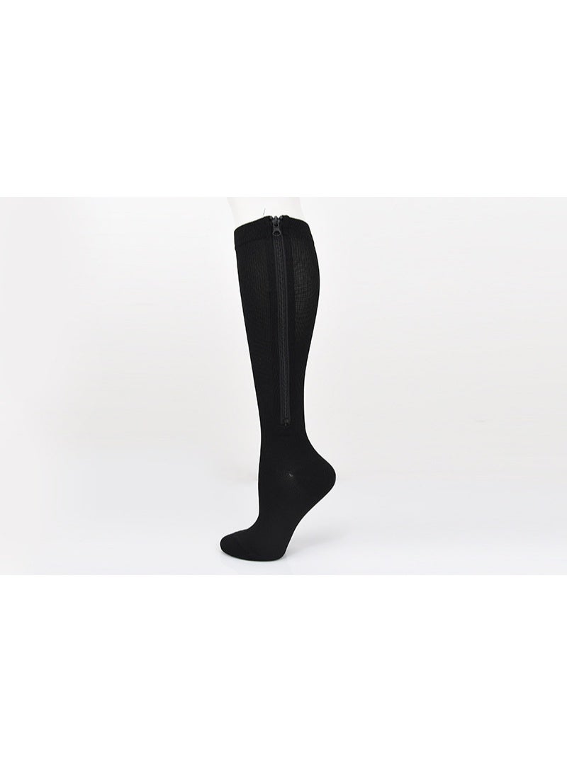 جوارب للركبة مع سحاب، تصميم مفتوح من الأمام （أسود-أس-م） - Image 3