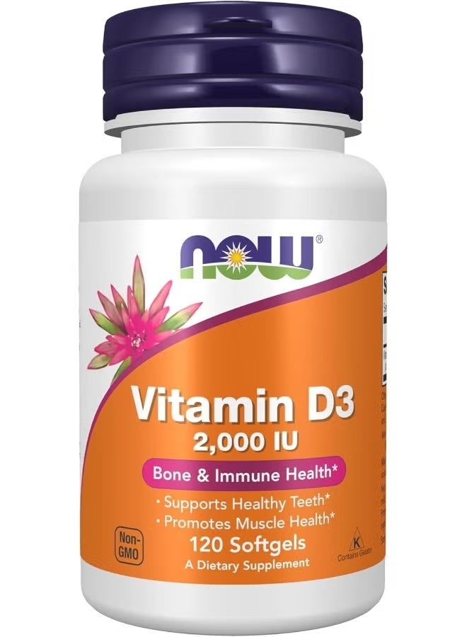 now High Protency Vitamin D-3 2000 IU Dietary Supplement - 120 Softgels - Image 1