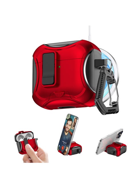 Bracket Magnetic Airpods 4 Generation Earphone Case Suitable For Apple Earphone Protective Case AirpodsPro2 Protective Case-Colour:Red-Applicable Model:Airpods 4（2024）