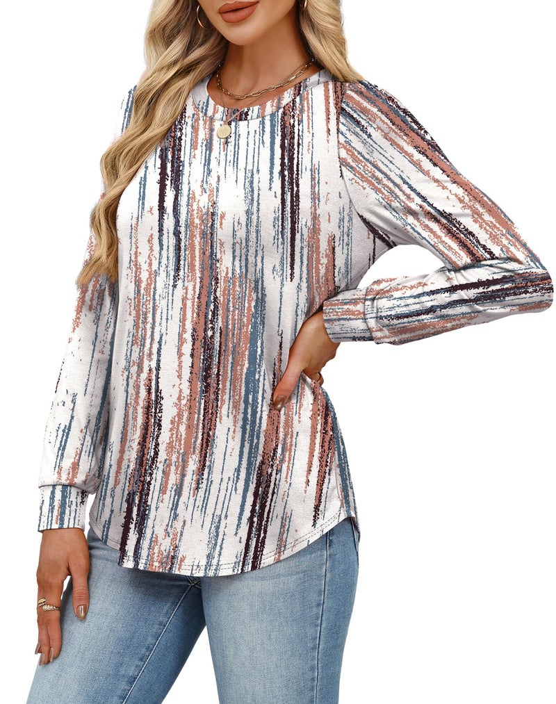 Alaroo Long Sleeve Shirts for Women Boho Tunic Tops Fall Fashion Basic Crewneck Sweatshirts Tie Dye Clothes 2026 Print 3 M - Image 4