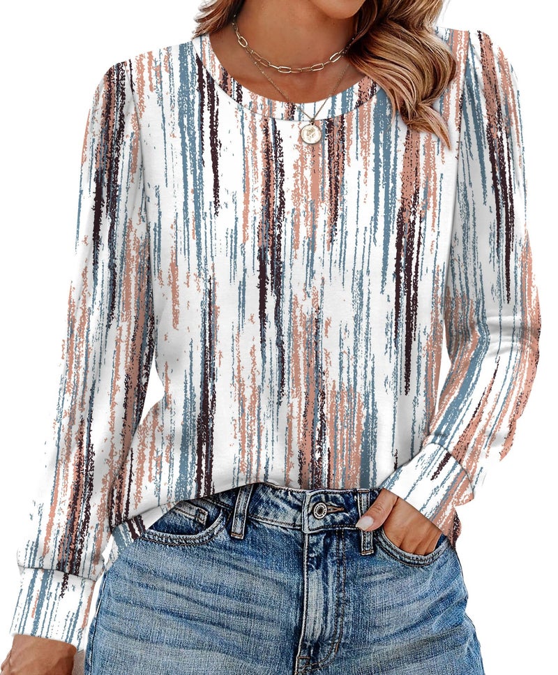Alaroo Long Sleeve Shirts for Women Boho Tunic Tops Fall Fashion Basic Crewneck Sweatshirts Tie Dye Clothes 2026 Print 3 M - Image 2
