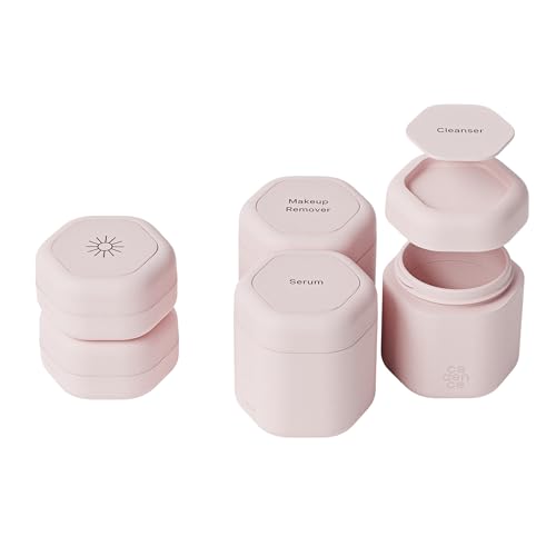 Cadence Travel Containers Core Skincare Set Magnetic Containers with Lids2 Small 056oz 3 Medium 132oz Cleanser Moisturizer Serum Makeup Remover Sun Icon Labels Petal - Image 1