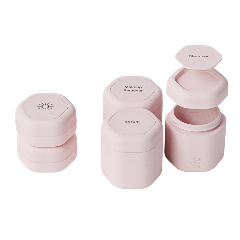 Cadence Travel Containers Core Skincare Set Magnetic Containers with Lids2 Small 056oz 3 Medium 132oz Cleanser Moisturizer Serum Makeup Remover Sun Icon Labels Petal - Image 2