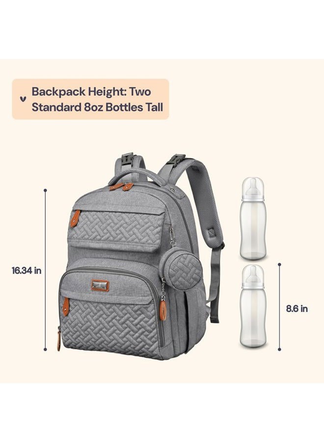 BabbleRoo Diaper Bag Backpack, Unisex Baby Bags with Changing Pad, Pacifier Case & Stroller Straps, Multifunction Waterproof Travel Back Pack for Boys Girls, Light Gray, Grey - Image 3
