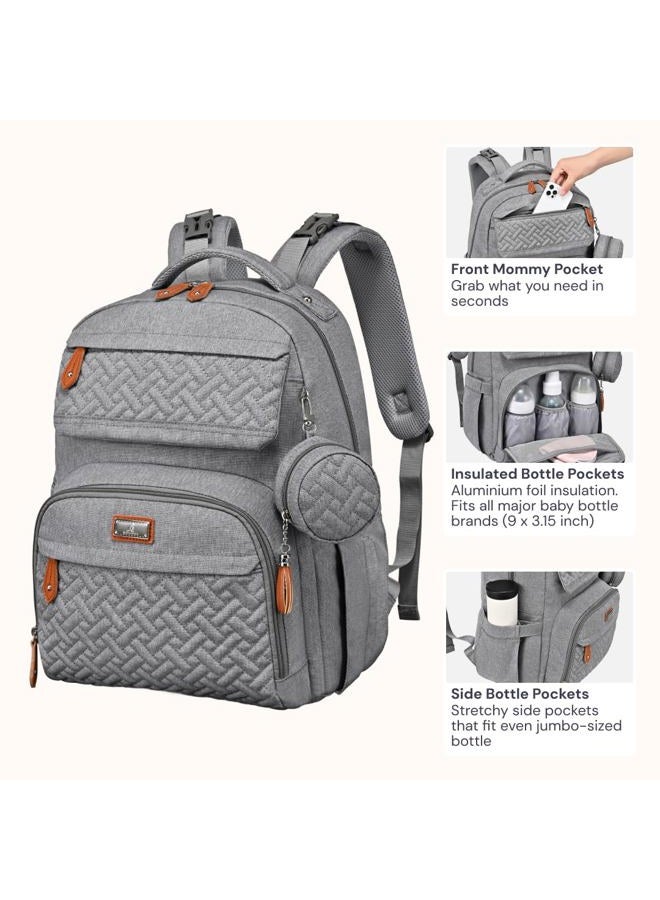 BabbleRoo Diaper Bag Backpack, Unisex Baby Bags with Changing Pad, Pacifier Case & Stroller Straps, Multifunction Waterproof Travel Back Pack for Boys Girls, Light Gray, Grey - Image 4