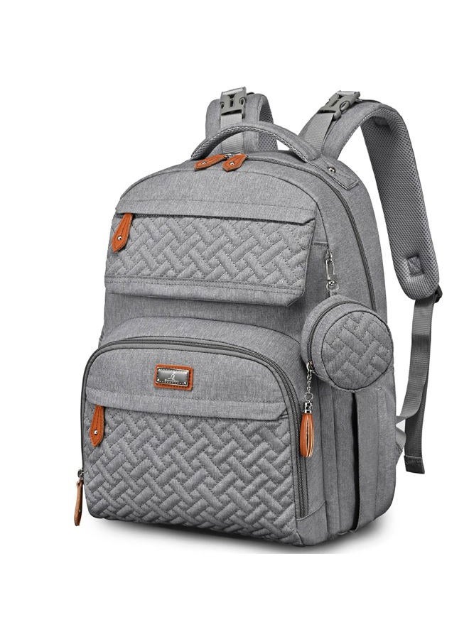 BabbleRoo Diaper Bag Backpack, Unisex Baby Bags with Changing Pad, Pacifier Case & Stroller Straps, Multifunction Waterproof Travel Back Pack for Boys Girls, Light Gray, Grey - Image 1