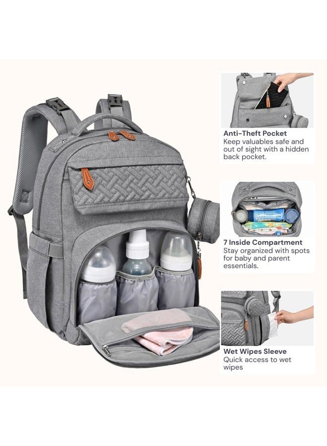 BabbleRoo Diaper Bag Backpack, Unisex Baby Bags with Changing Pad, Pacifier Case & Stroller Straps, Multifunction Waterproof Travel Back Pack for Boys Girls, Light Gray, Grey - Image 5
