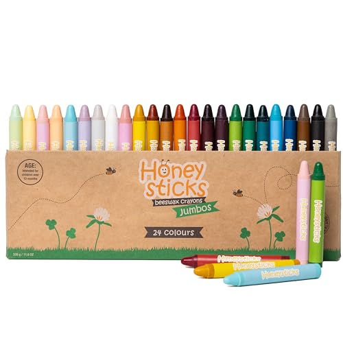 Honeysticks Jumbo Crayons (24 Pack) - Non Toxic Crayons - 100% Pure Beeswax and Food Grade Colors - 24 Bright Colors - Large, Easy to Hold and Use - Preschool Art Supplies for Toddlers/Kids 3-5, 4-8 - Image 1