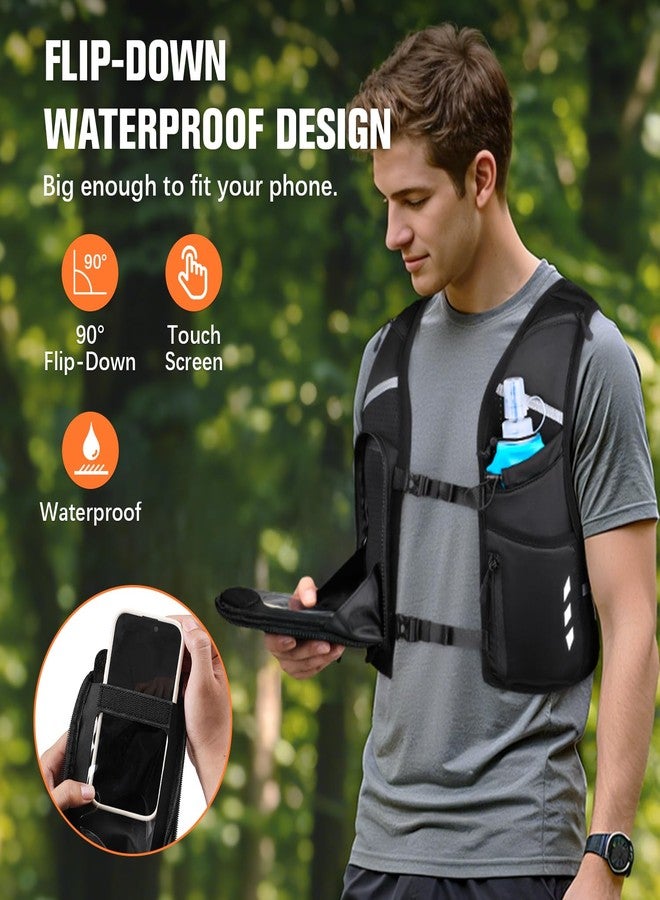 ODDSPRO Running Vest for Women Men, Phone Pocket Running Hydration Vest with 500ML Soft Flask, Adjustable Chest Waist Straps, 10 Pockets Reflective Breathable Hydration Vest for Hiking, Biking, Marathon - Image 3