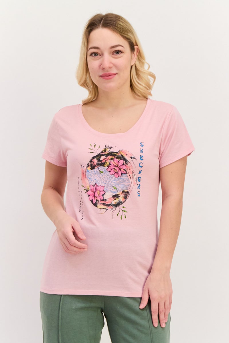 SKECHERS Women Sportswear Fit Short Sleeve Outdoor Top, Pink Combo  - Image 1