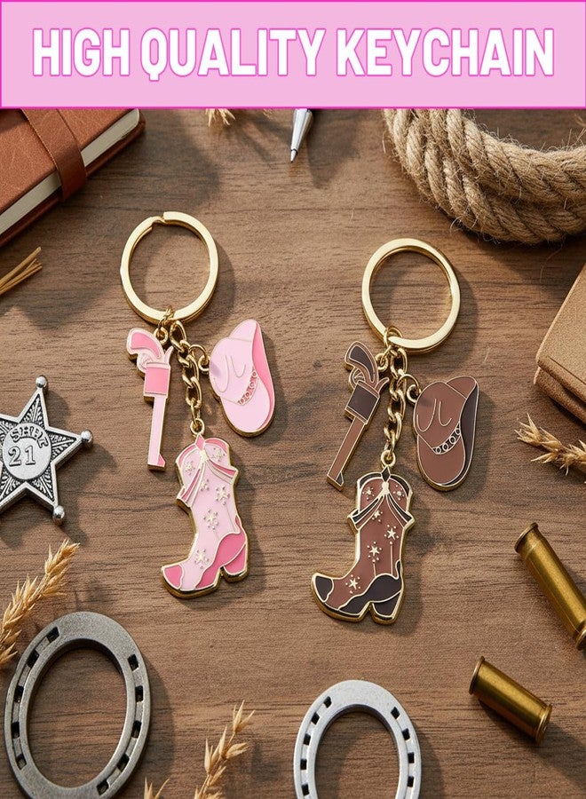 BharatBazaar 2PCS Keychain for Girls Cute, Western Cowboy Hat Keyring Aesthetic, Pink and Brown Bag Charms, Metal Keychain for Car Keys, Phone Keychains, Aesthetic Accessories - Image 4